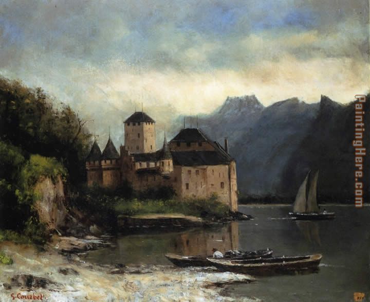 View of the Chateau de Chillon painting - Gustave Courbet View of the Chateau de Chillon art painting
